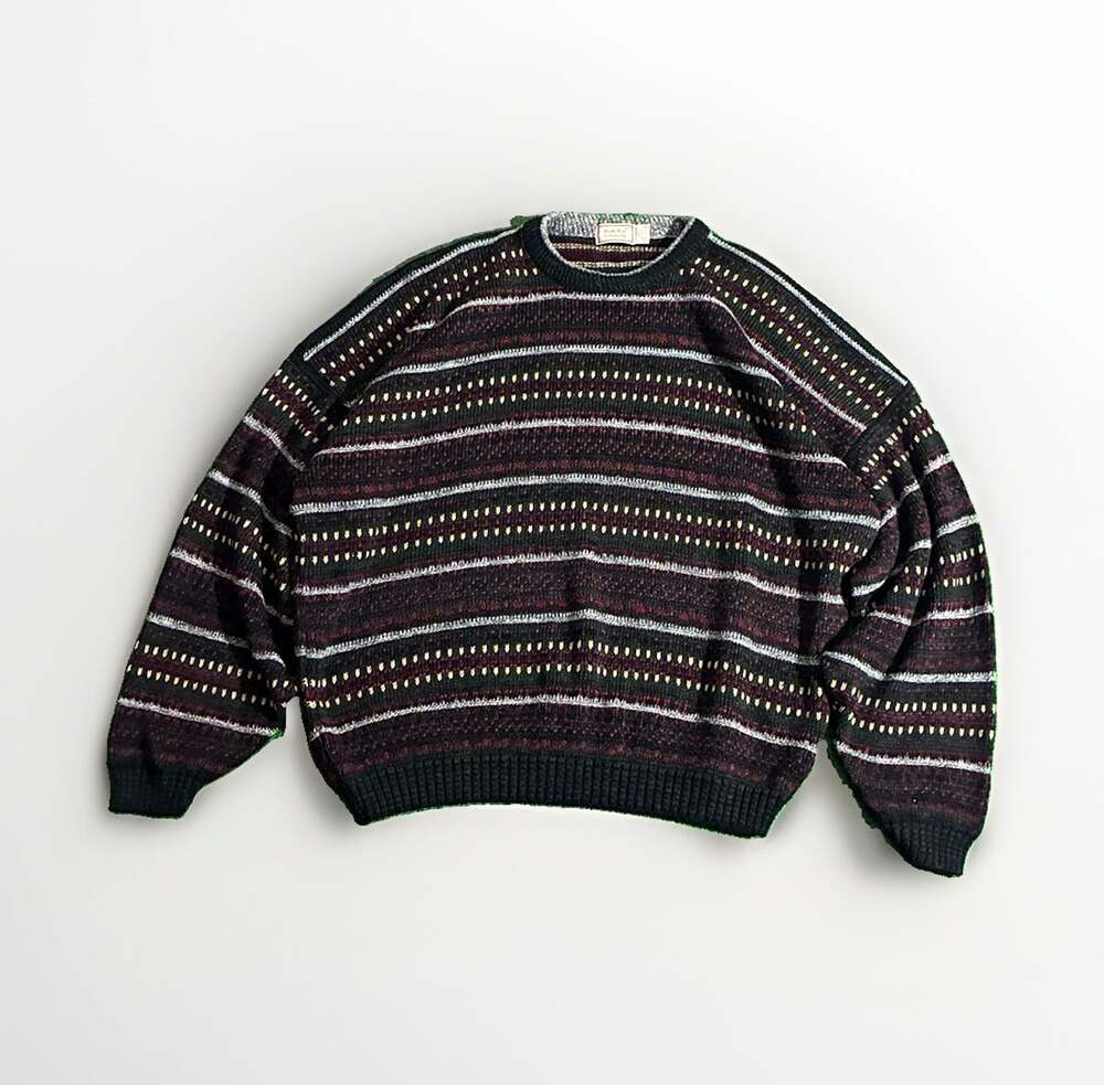 Vintage Acrylic Bugle Boy Men's Multicolor Crewneck Knit Sweater Sz XL